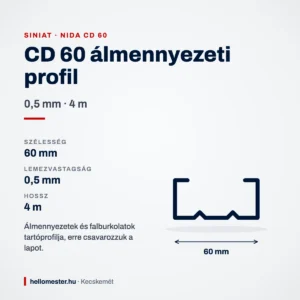 CD 60 álmennyezeti profil 0,5 mm × 4 m – méretek és felhasználás