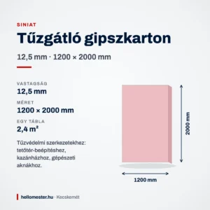 Siniat tűzgátló gipszkarton 12,5 mm, 1200×2000 mm – méretek és felhasználás