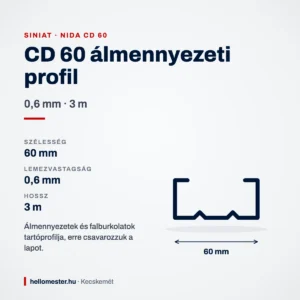 CD 60 álmennyezeti profil 0,6 mm × 3 m – méretek és felhasználás