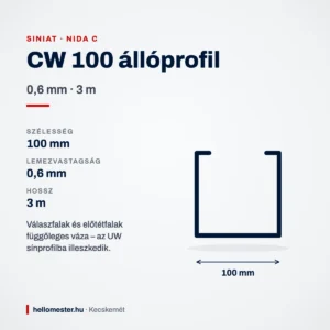 CW 100 gipszkarton állóprofil 0,6 mm × 3 m – méretek és felhasználás
