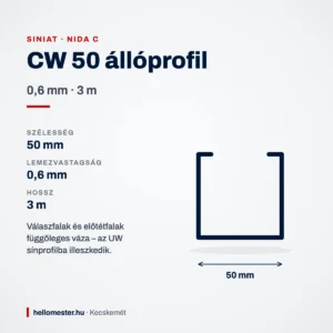 CW 50 gipszkarton állóprofil 0,6 mm × 3 m – méretek és felhasználás