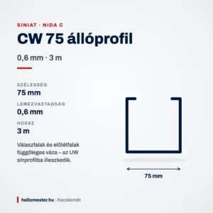 CW 75 gipszkarton állóprofil 0,6 mm × 3 m – méretek és felhasználás