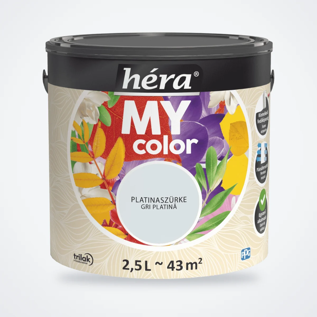 Héra My Color beltéri falfesték – Platinaszürke, 2,5 L – HelloMester Kecskemét