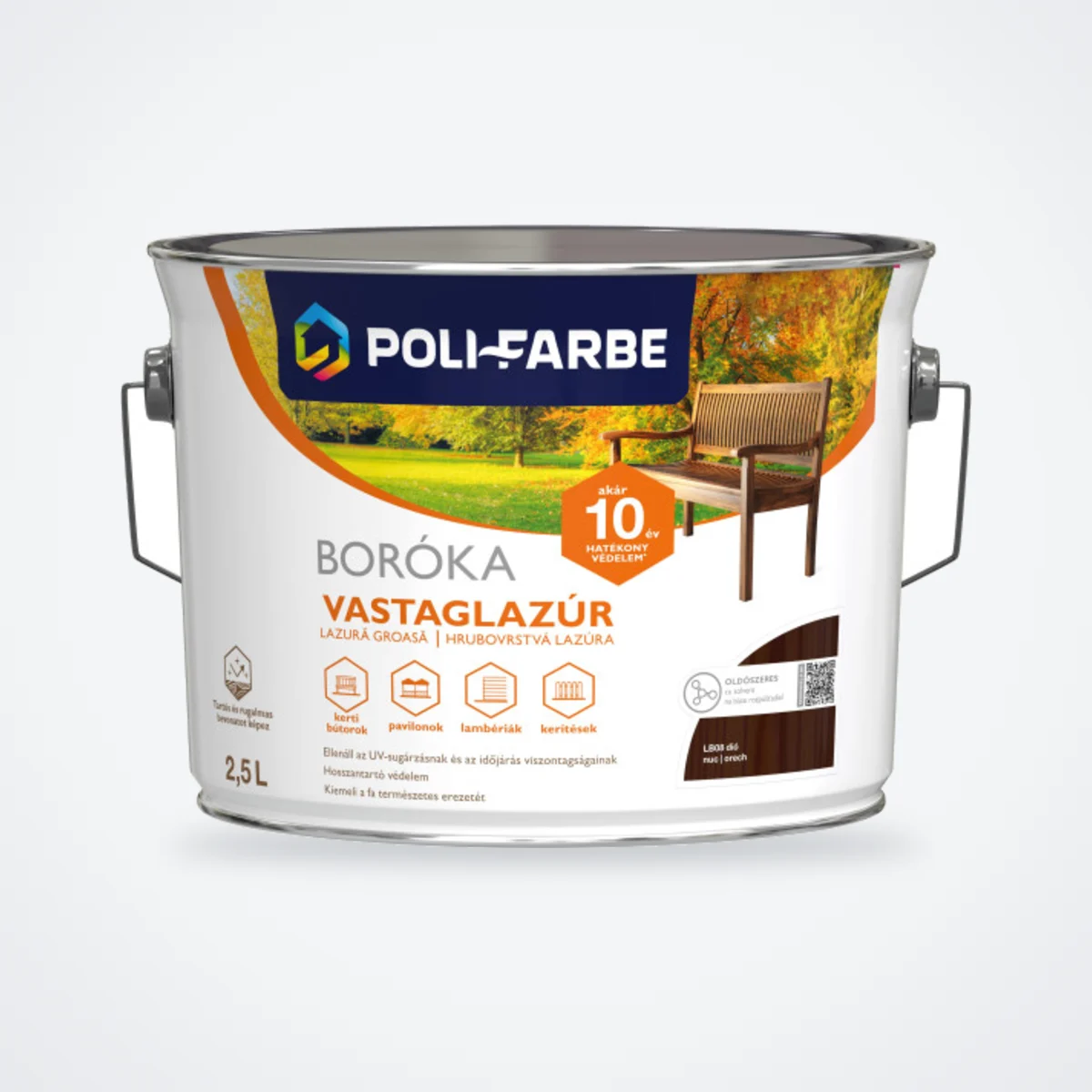 Poli-Farbe Boróka vastaglazúr LB08 dió 2,5 L – HelloMester Kecskemét