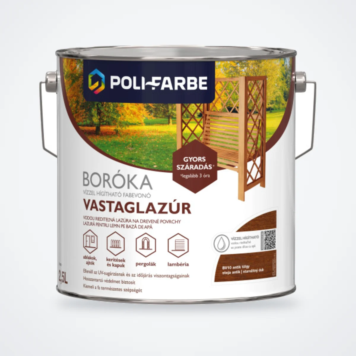 Poli-Farbe Boróka vízzel hígítható vastaglazúr antik tölgy 2,5 L – HelloMester Kecskemét