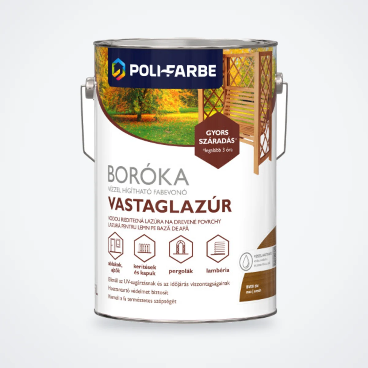 Poli-Farbe Boróka vízzel hígítható vastaglazúr dió 4,5 L – HelloMester Kecskemét