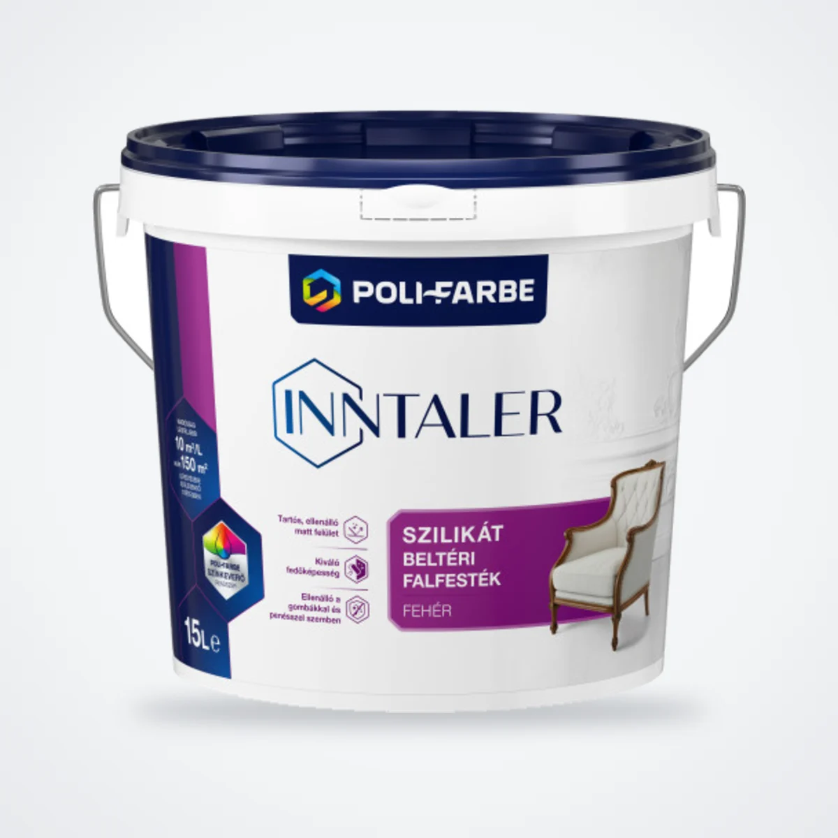 Poli-Farbe Inntaler szilikát beltéri falfesték fehér 15 L – HelloMester Kecskemét