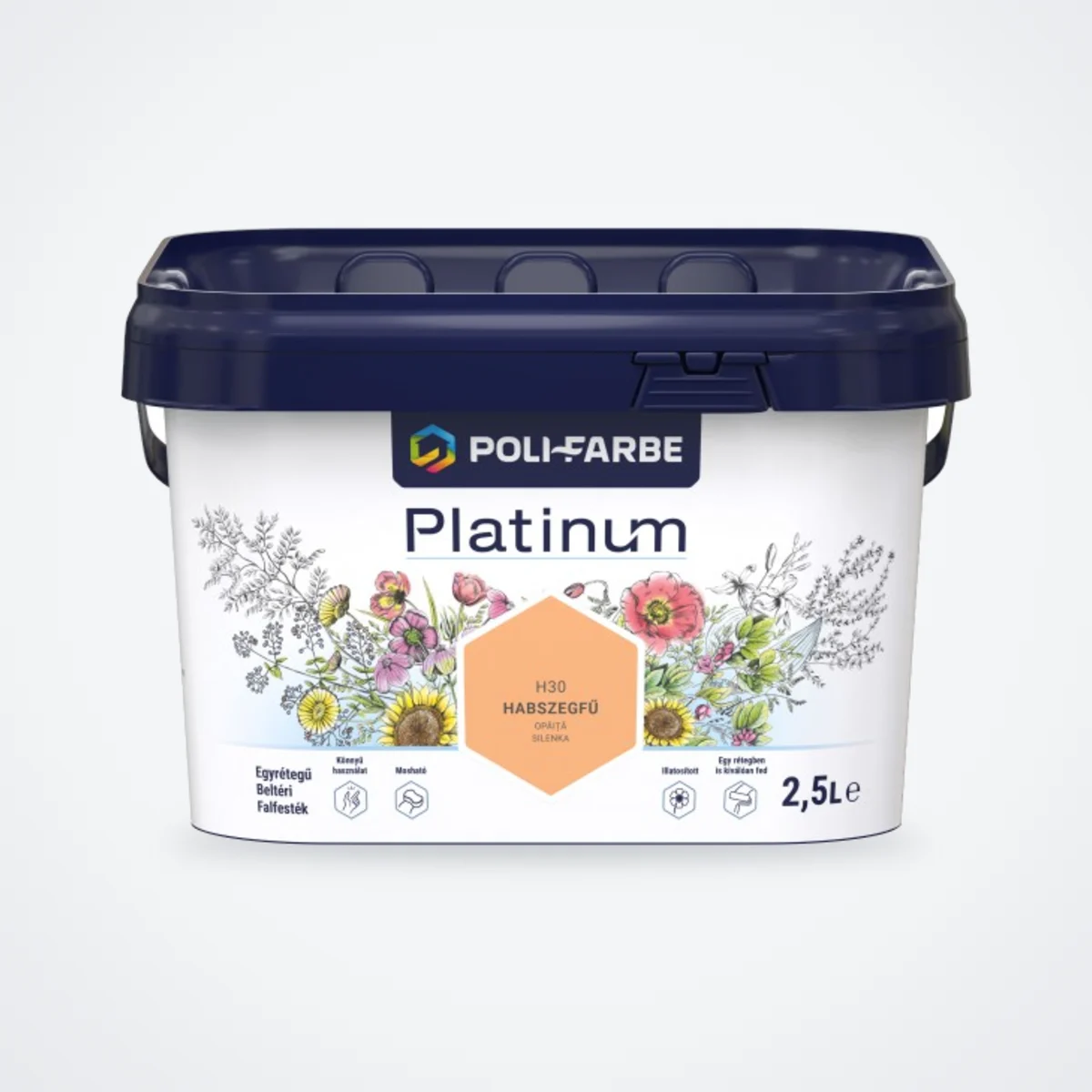 Poli-Farbe Platinum beltéri falfesték Habszegfű H30 2,5 L – HelloMester Kecskemét