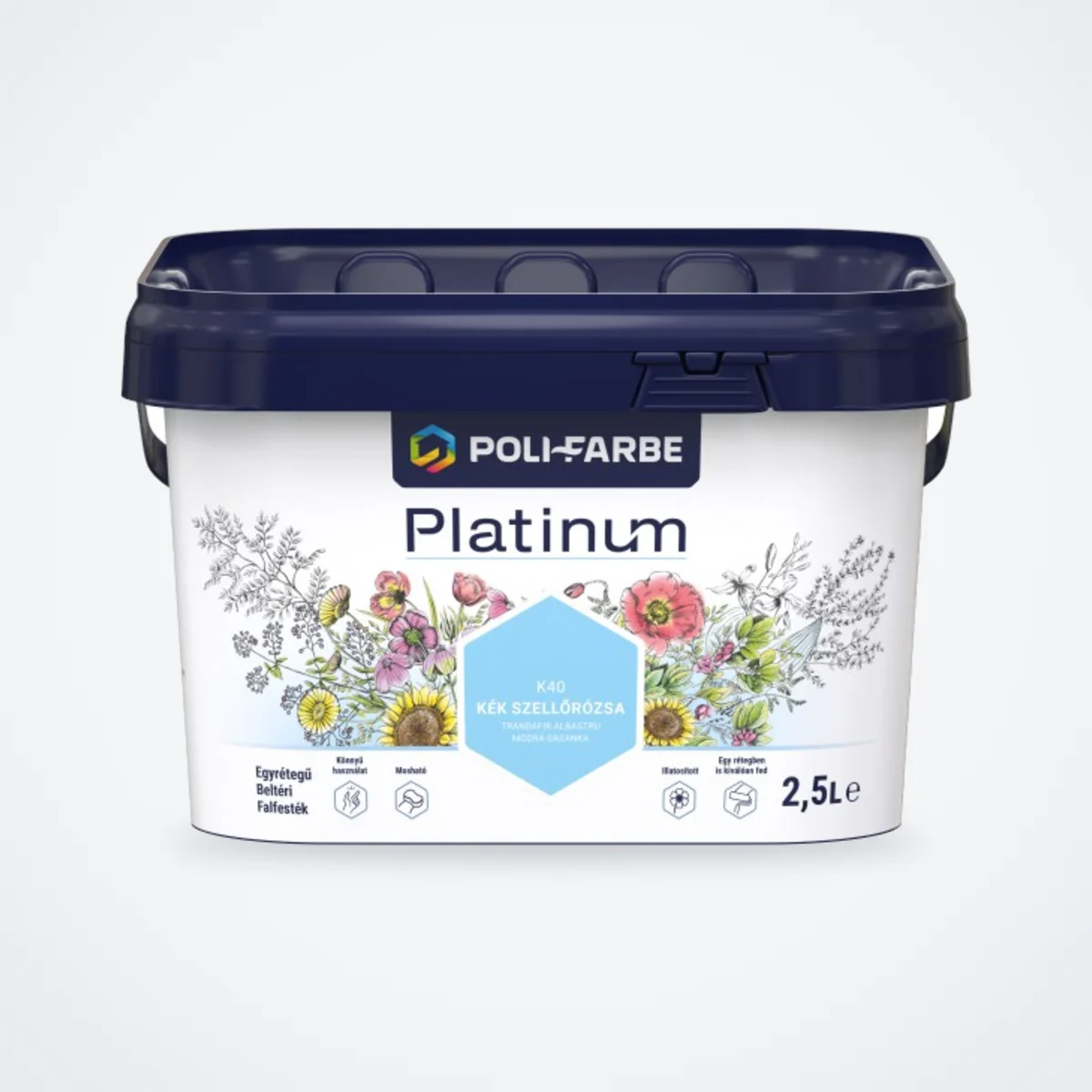 Poli-Farbe Platinum beltéri falfesték Kék szellőrózsa K40 2,5 L – HelloMester Kecskemét