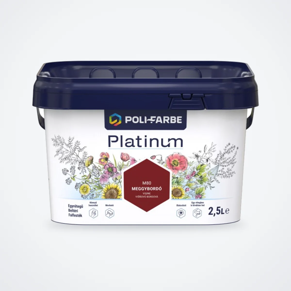 Poli-Farbe Platinum beltéri falfesték Meggybordó M80 2,5 L – HelloMester Kecskemét