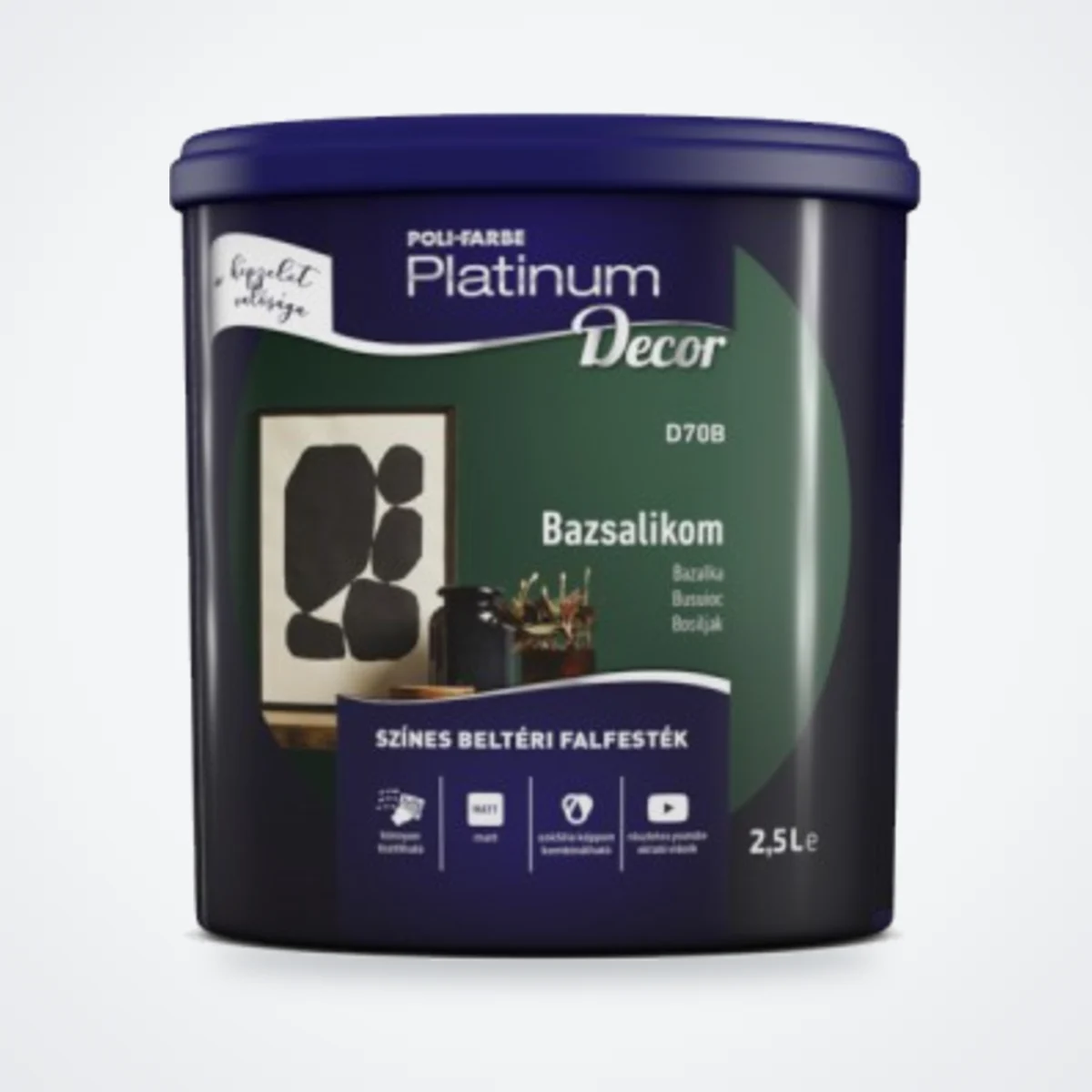 Poli-Farbe Platinum Decor színes beltéri falfesték Bazsalikom D70B 2,5 L – HelloMester Kecskemét