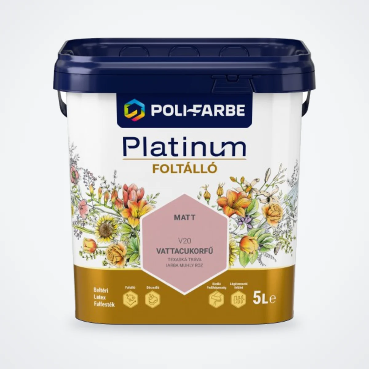 Poli-Farbe Platinum Foltálló latex falfesték Vattacukorfű V20 5 L – HelloMester Kecskemét