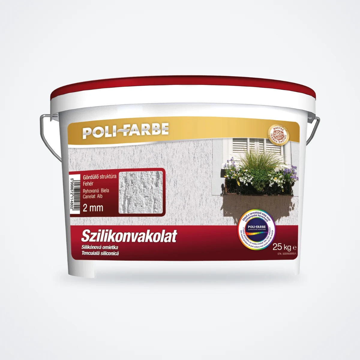 Poli-Farbe szilikon vékonyvakolat 2 mm gördülőszemcsés fehér 25 kg – HelloMester Kecskemét