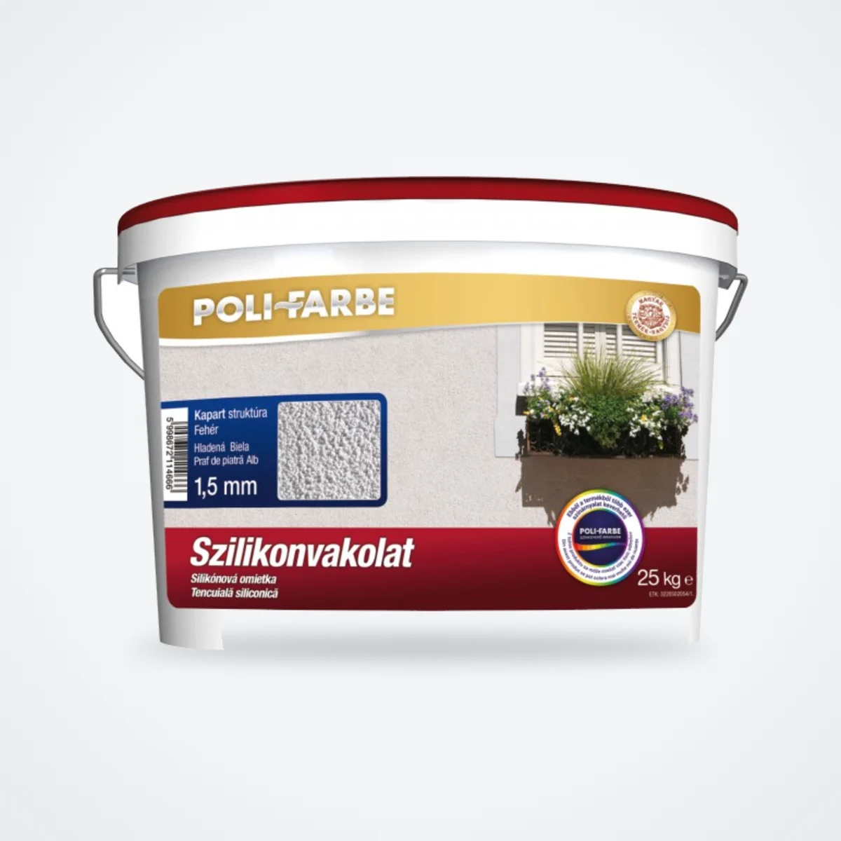 Poli-Farbe szilikon vékonyvakolat 2 mm kapart fehér 25 kg – HelloMester Kecskemét