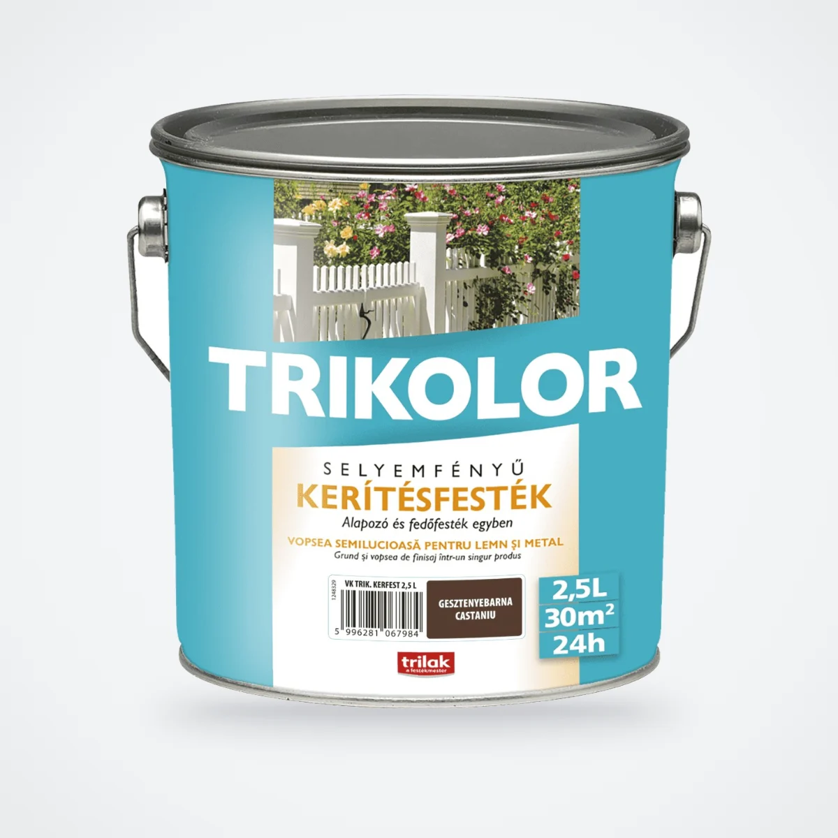 Trikolor selyemfényű kerítésfesték – gesztenye, 2,5 L – HelloMester Kecskemét