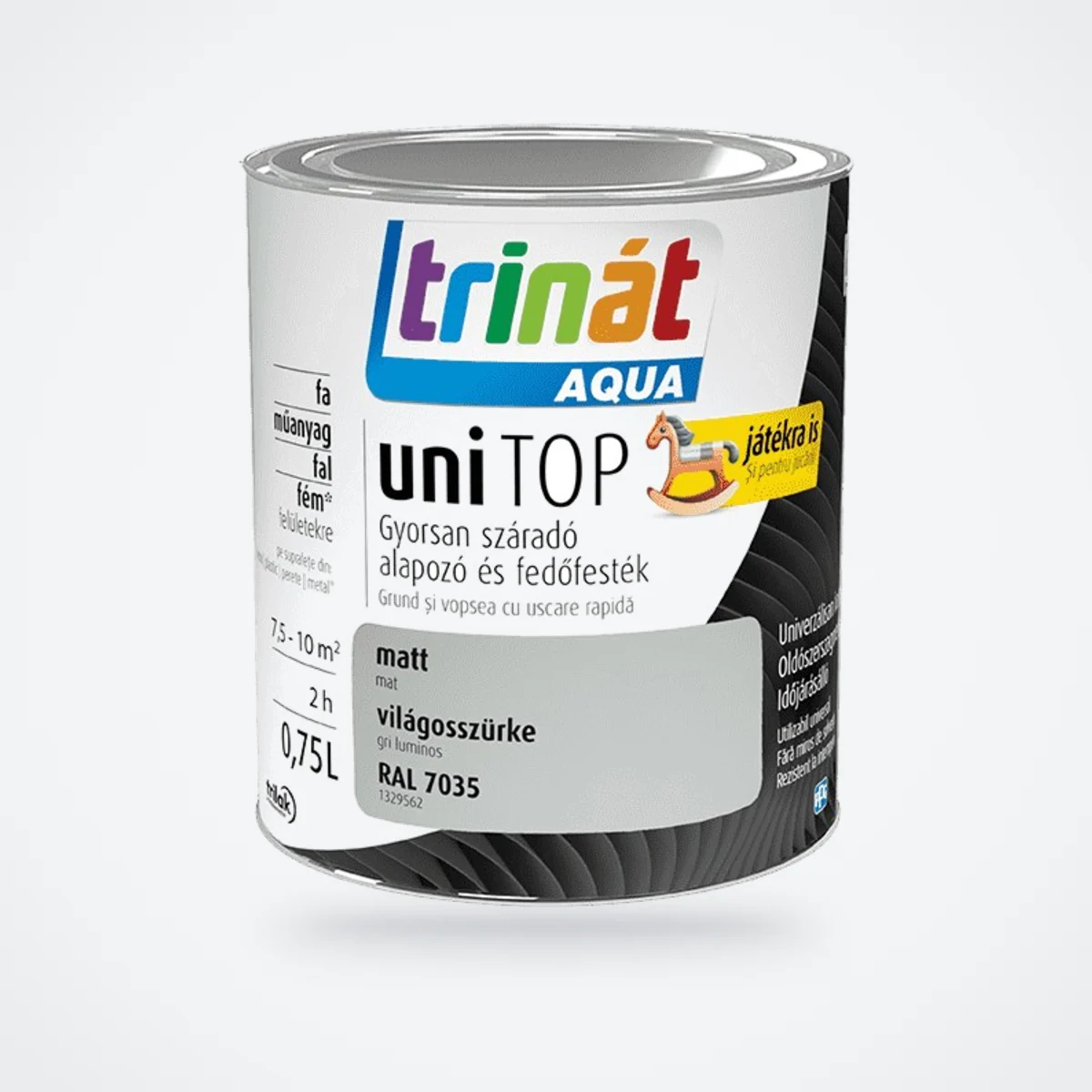 Trinát Aqua uniTOP matt alapozó és fedőfesték – RAL 7035 világosszürke, 0,75 L – HelloMester Kecskemét