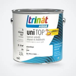 Trinát Aqua uniTOP selyemfényű alapozó és fedőfesték – RAL 9016 fehér, 2,5 L – HelloMester Kecskemét