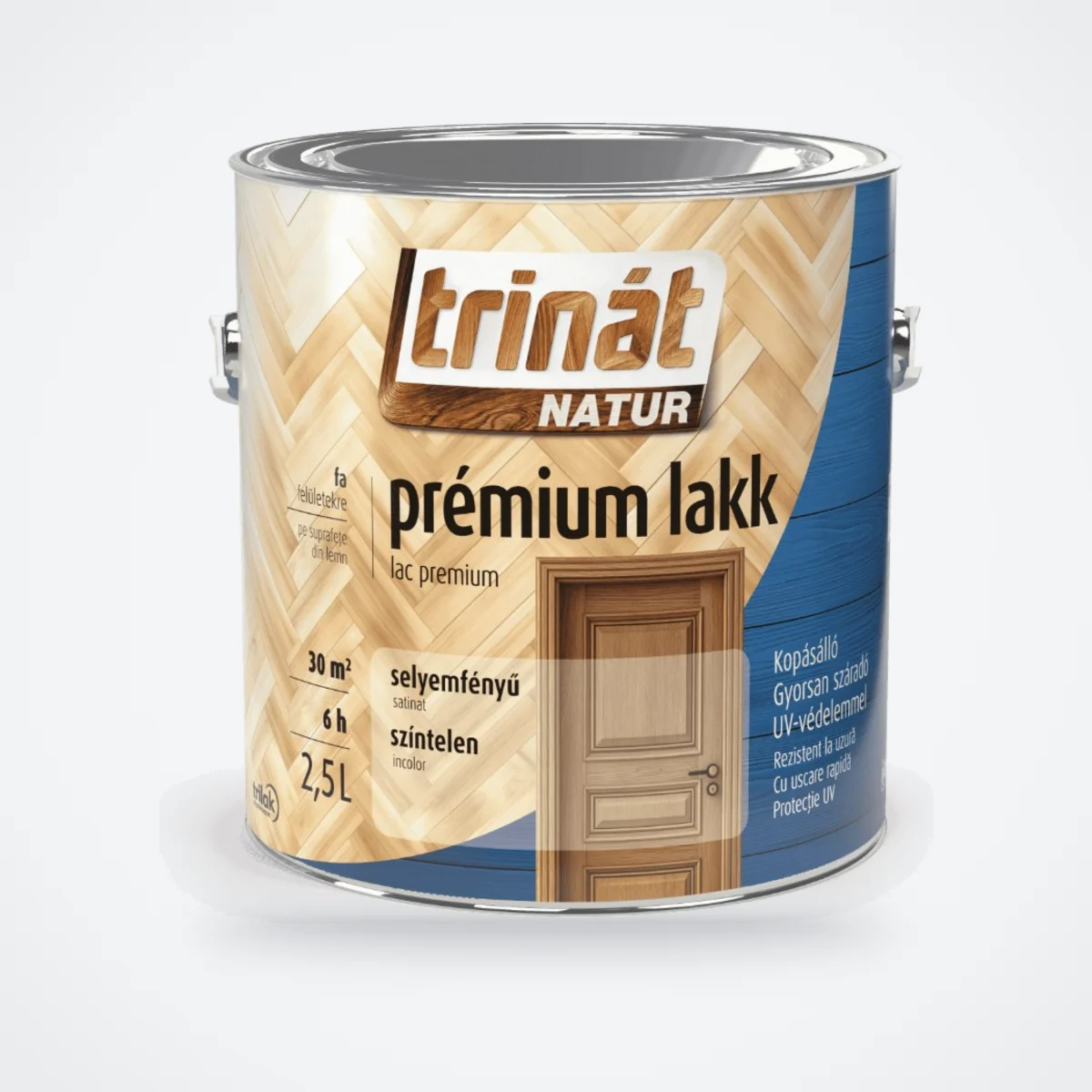 Trinát Natur Prémium lakk selyemfényű – selyemfényű lakk fára, 2,5 L – HelloMester Kecskemét