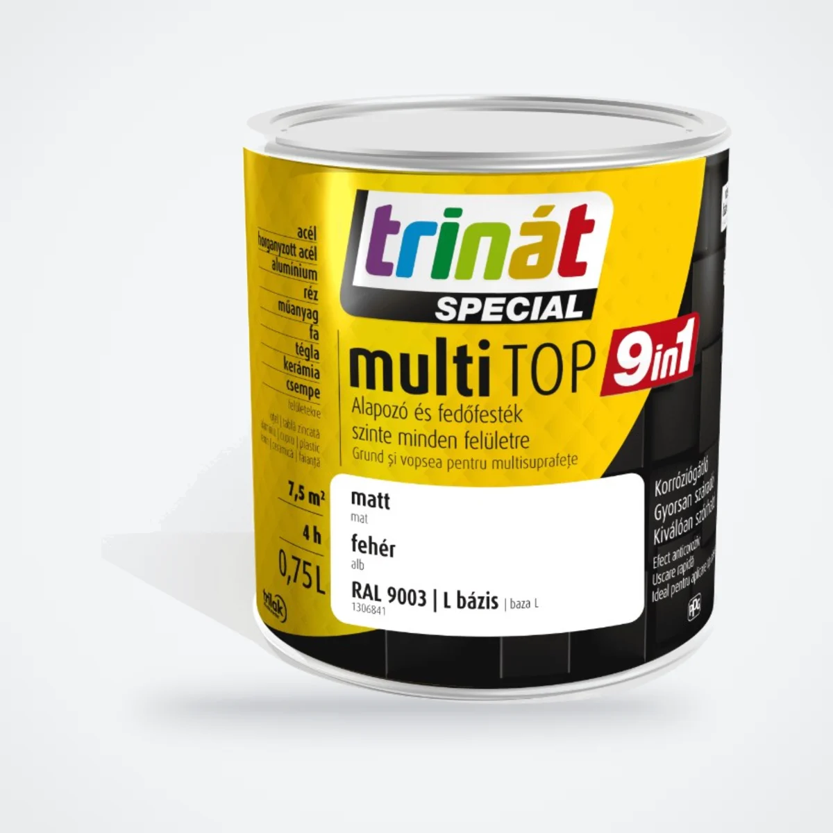Trinát Special multiTOP 9in1 alapozó és fedőfesték – RAL 9003 fehér, 0,75 L – HelloMester Kecskemét
