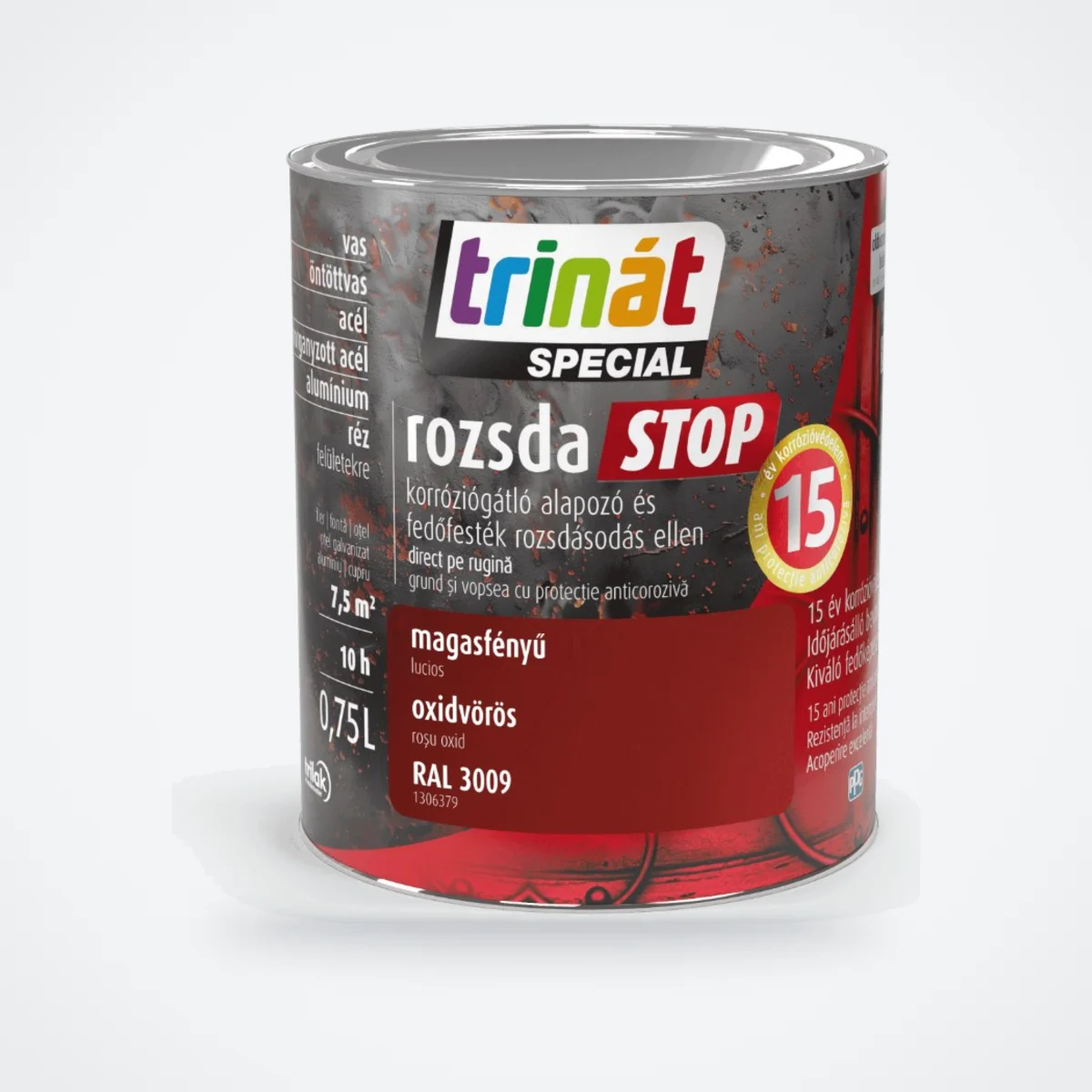 Trinát Special rozsdaSTOP magasfényű fémfesték rozsdára – RAL 3009 oxidvörös, 0,75 L – HelloMester Kecskemét