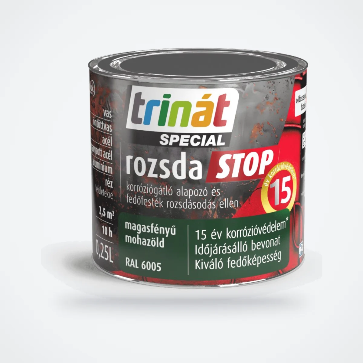 Trinát Special rozsdaSTOP magasfényű fémfesték rozsdára – RAL 6005 mohazöld, 0,25 L – HelloMester Kecskemét