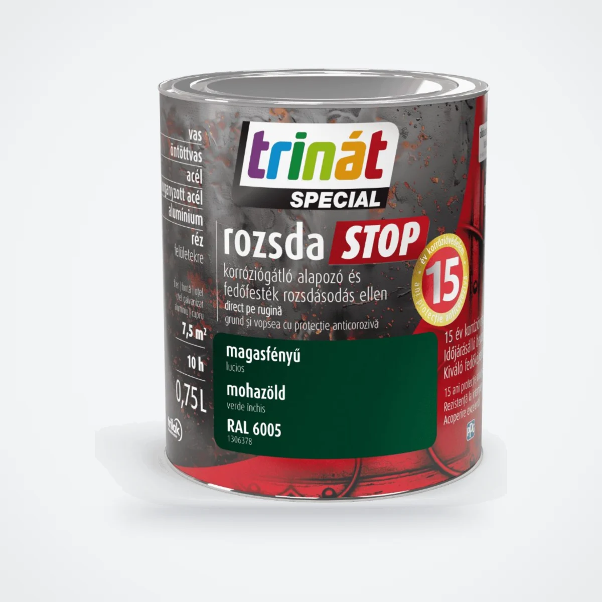 Trinát Special rozsdaSTOP magasfényű fémfesték rozsdára – RAL 6005 mohazöld, 0,75 L – HelloMester Kecskemét