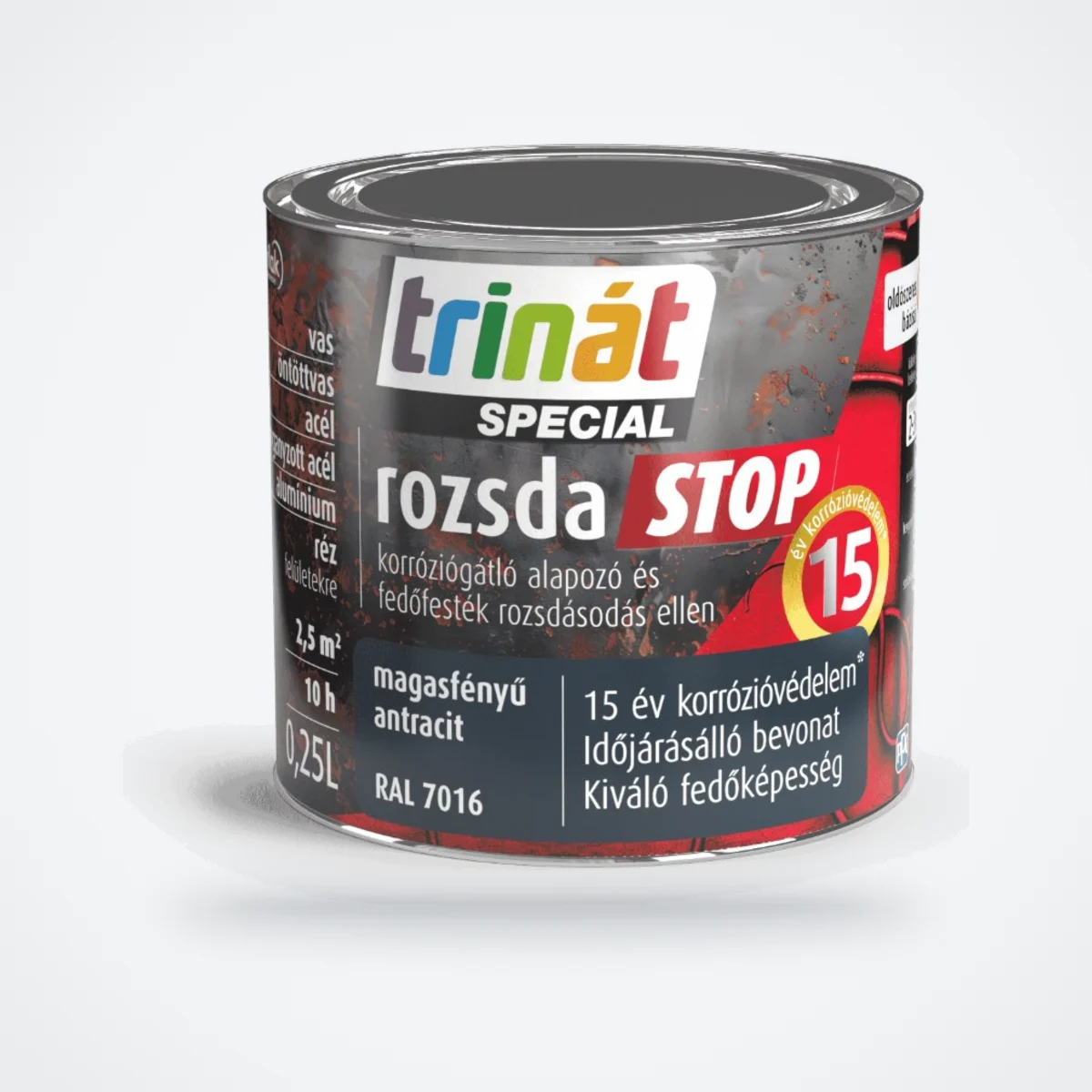 Trinát Special rozsdaSTOP magasfényű fémfesték rozsdára – RAL 7016 antracit, 0,25 L – HelloMester Kecskemét