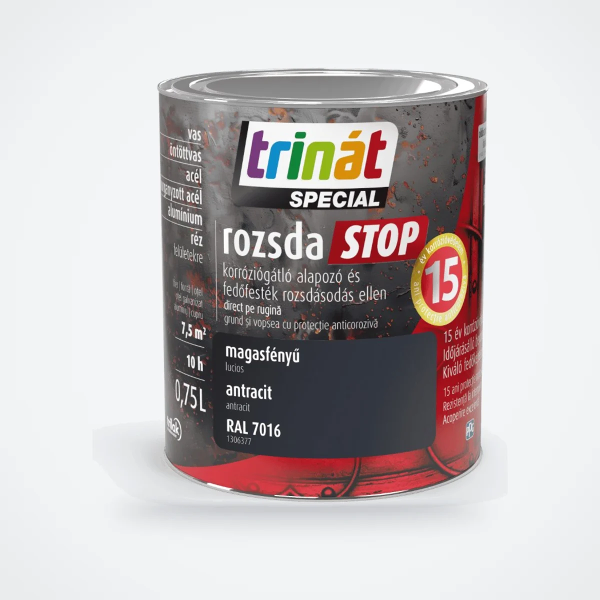 Trinát Special rozsdaSTOP magasfényű fémfesték rozsdára – RAL 7016 antracit, 0,75 L – HelloMester Kecskemét