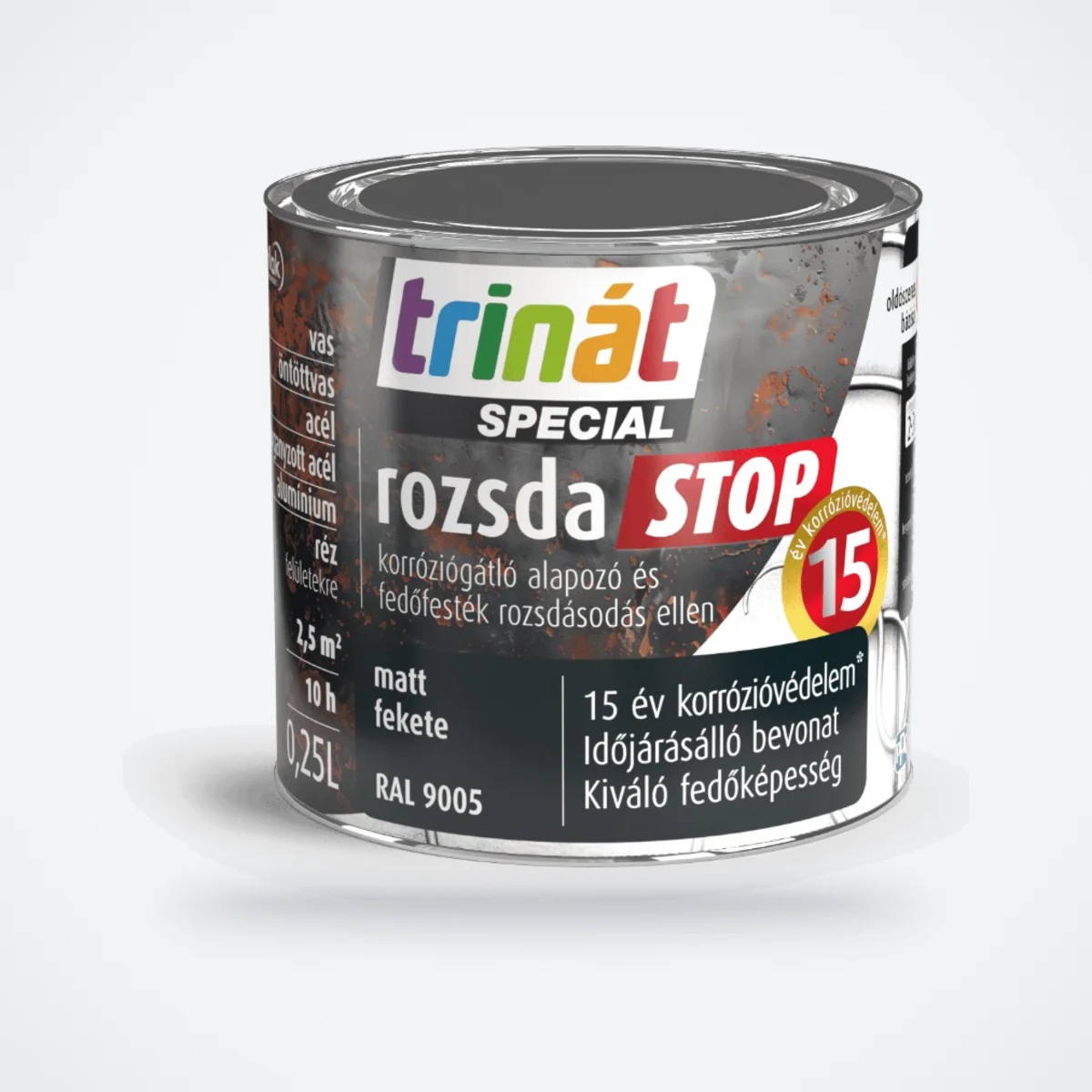 Trinát Special rozsdaSTOP matt fémfesték rozsdára – RAL 9005 fekete, 0,25 L – HelloMester Kecskemét