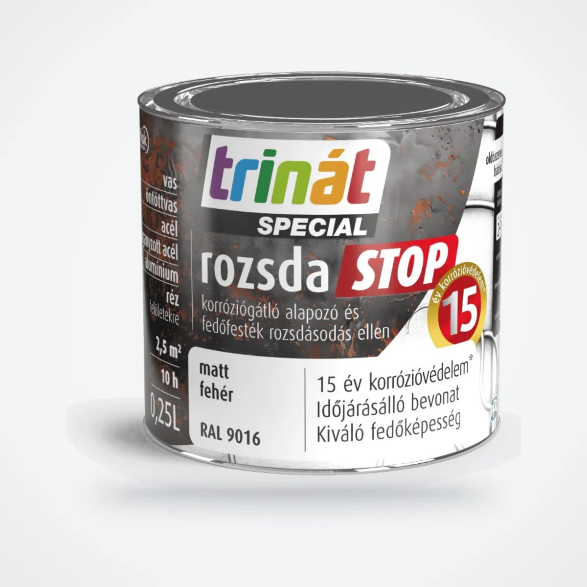 Trinát Special rozsdaSTOP matt fémfesték rozsdára – RAL 9016 fehér, 0,25 L – HelloMester Kecskemét