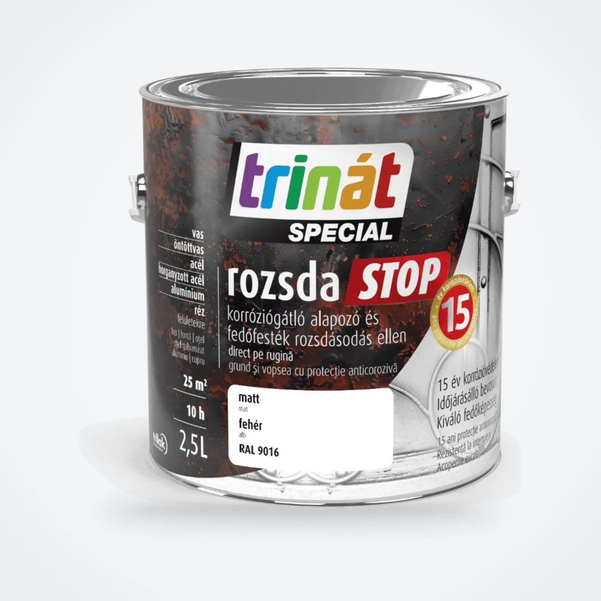Trinát Special rozsdaSTOP matt fémfesték rozsdára – RAL 9016 fehér, 2,5 L – HelloMester Kecskemét