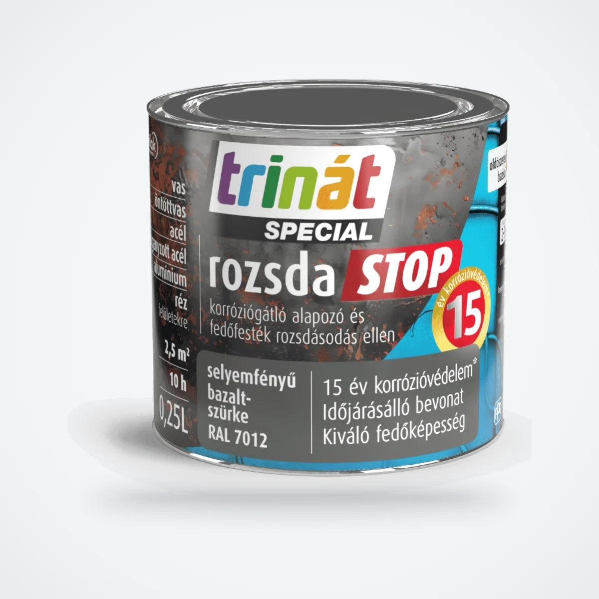 Trinát Special rozsdaSTOP selyemfényű fémfesték rozsdára – RAL 7012 bazaltszürke, 0,25 L – HelloMester Kecskemét