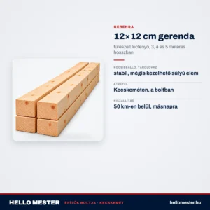 12×12 cm gerenda – fűrészelt lucfenyő, 3, 4 és 5 méteres hosszban – műszaki adatok – HelloMester Kecskemét