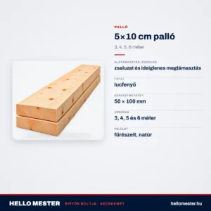 5×10 cm palló – 3, 4, 5, 6 méter – műszaki adatok – HelloMester Kecskemét