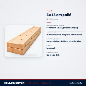 5×15 cm palló – 3, 4, 5, 6 méter – műszaki adatok – HelloMester Kecskemét