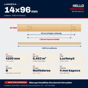 Lambéria lucfenyő B 14×96×4200 mm – méretek, profil és kiszerelés