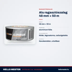 Alu ragasztószalag 48 mm × 50 m – műszaki adatok – HelloMester Kecskemét