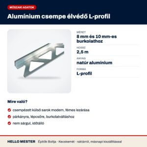 Alumínium csempe élvédő L-profil – műszaki adatok és felhasználás