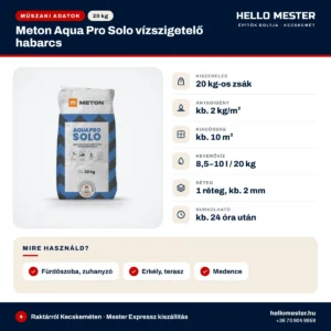 Meton Aqua Pro Solo egykomponensű, szálerősített vízszigetelő habarcs, 20 kg – műszaki adatok, kiszerelés és felhasználás | HelloMester Kecskemét
