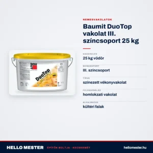 Baumit DuoTop vakolat III. színcsoport 25 kg – műszaki adatok – HelloMester Kecskemét