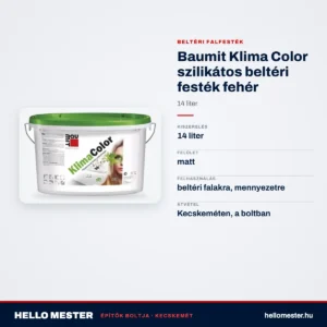 Baumit Klima Color szilikátos beltéri festék 14 l fehér – műszaki adatok – HelloMester Kecskemét