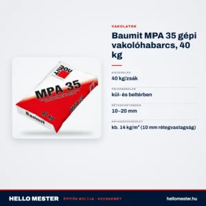 Baumit MPA 35 gépi vakolóhabarcs, 40 kg – műszaki adatok – HelloMester Kecskemét
