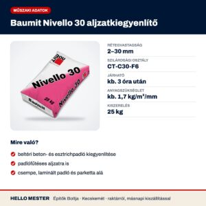 Baumit Nivello 30 aljzatkiegyenlítő – műszaki adatok és felhasználás