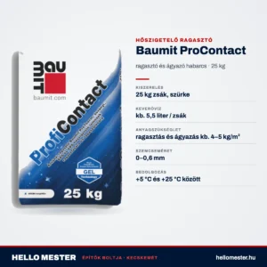 Baumit ProContact – műszaki adatok: ragasztás és ágyazás kb. 4–5 kg/m², kb. 5,5 liter / zsák keverővíz | HelloMester Kecskemét