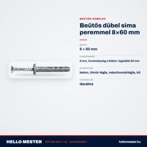 Beütős dübel sima peremmel 8×60 mm – műszaki adatok – HelloMester Kecskemét