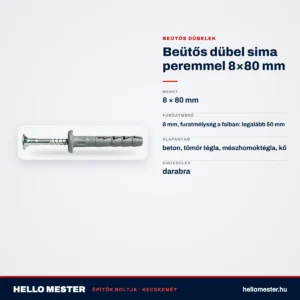 Beütős dübel sima peremmel 8×80 mm – műszaki adatok – HelloMester Kecskemét
