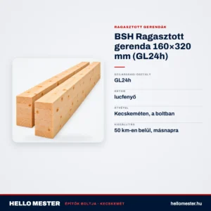 BSH Ragasztott gerenda 160×320 mm (GL24h) – műszaki adatok – HelloMester Kecskemét