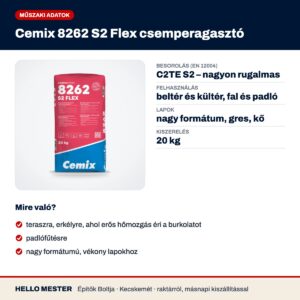 Cemix 8262 S2 Flex csemperagasztó – műszaki adatok és felhasználás