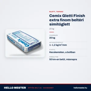 Cemix Gletti Finish extra finom beltéri simítóglett 20 kg – műszaki adatok – HelloMester Kecskemét