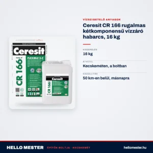 Ceresit CR 166 rugalmas kétkomponensű vízzáró habarcs, 16 kg – műszaki adatok – HelloMester Kecskemét